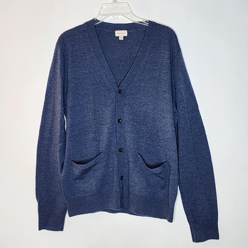Club Monaco Blue Wool V-Neck Cardigan Large